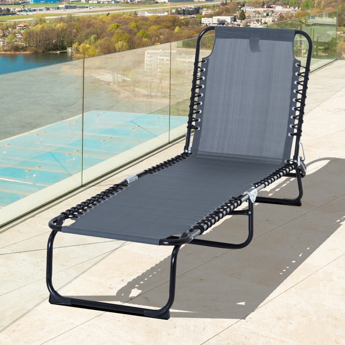 Folding Sun Lounger with 4-Position Adjustable Back - Beach Chaise Chair Ideal for Garden, Camping & Hiking - Grey Recliner for Outdoor Relaxation