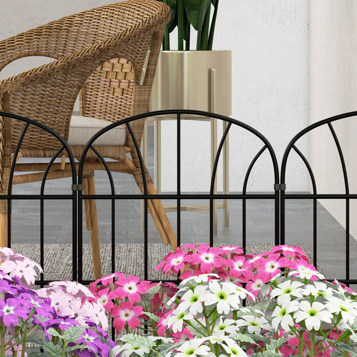 Outdoor Metal Picket Fence Panels in Black - Decorative Set of 8 Pieces - Ideal for Garden and Yard Boundaries