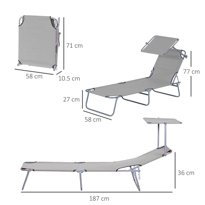 Foldable Sun Lounger Set with Canopy - Adjustable Backrest and Mesh Fabric, Light Grey - Perfect for Poolside Relaxation or Beach Comfort
