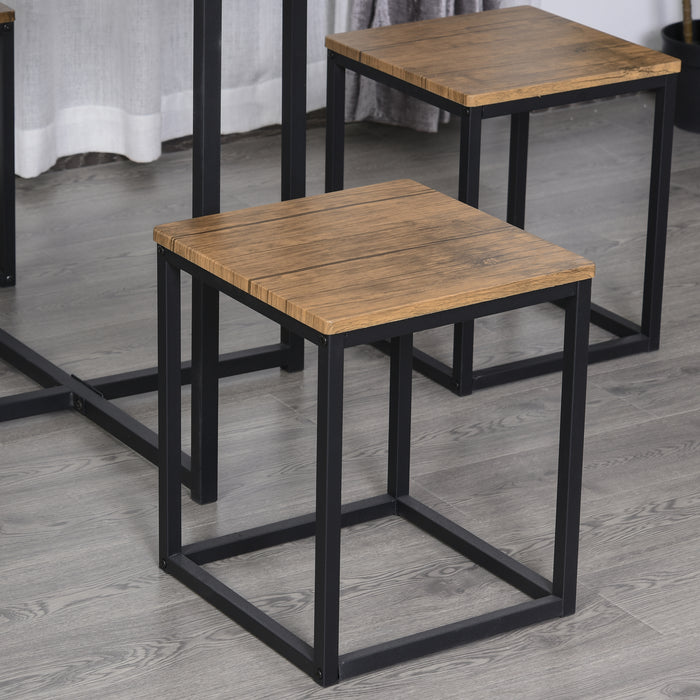 Industrial 5-Piece Table and Stool Dining Set - Stylish Square Design with Metal Frame in Cool Black and Brown - Compact Seating Solution for Home Dining Spaces