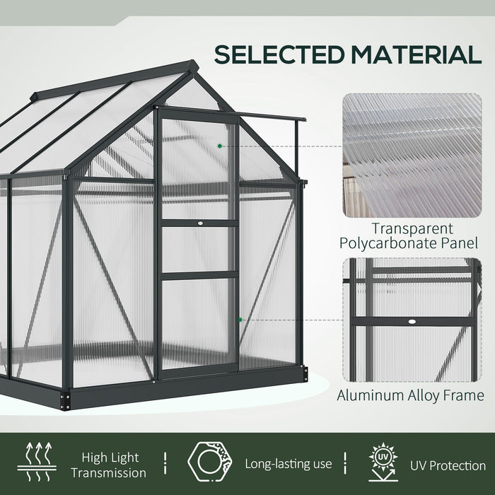 Large Walk-In Clear Polycarbonate Greenhouse - 6 x 6 ft Durable Plant Grow House with Sliding Door and Ventilated Window - Ideal for Garden Enthusiasts and Seasonal Planting