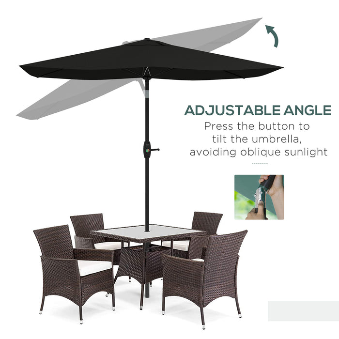 Rectangular Garden Parasol Umbrella with Crank and Push Button Tilt - 2x3m Sun Shade with 6 Ribs and Aluminium Pole for Outdoor Markets - Ideal for Patio, Deck, and Poolside Protection