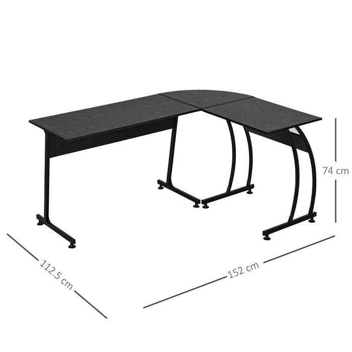 L-Shaped Minimalist Computer Desk - Corner Display, Laptop Study Table, Space-Saving Wood & Steel - Ideal for Gaming, Home Office Workstation, Black