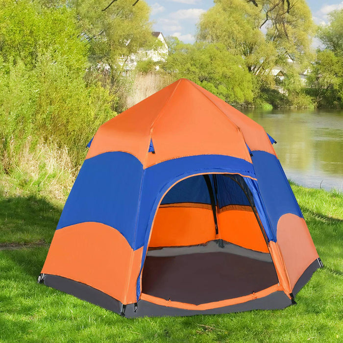 6-Person Hexagonal Instant Setup Tent - Camping, Festival, Hiking Shelter, Family-Friendly, Portable Design - Spacious Outdoor Accommodation for Group Adventures