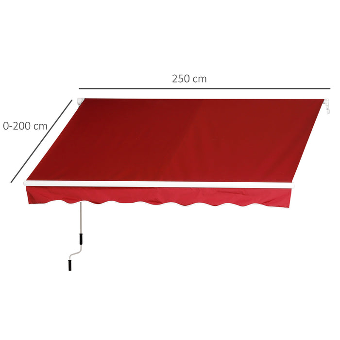 Manual Retractable Sun Shade Awning - 2.5x2m Outdoor Deck Canopy Shelter in Dark Red - Ideal for Garden Patio and Entertaining Spaces