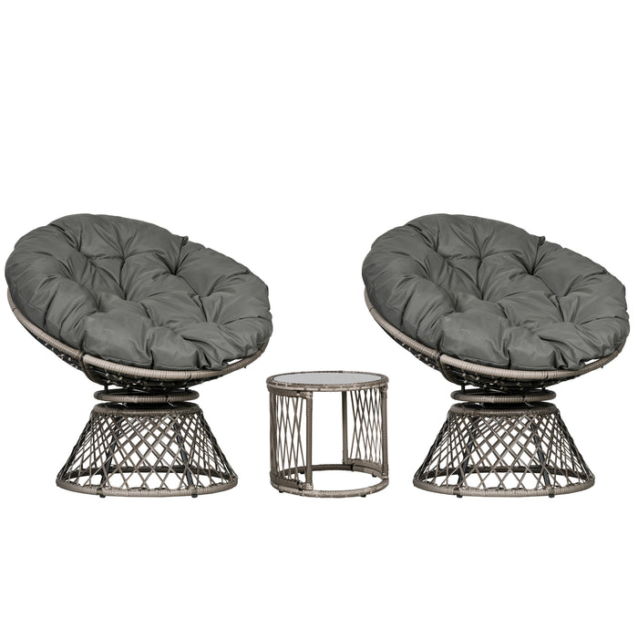 Rattan Garden Moon Chair Trio in Grey - Elegant 3-Piece Outdoor Seating - Perfect for Patio Relaxation