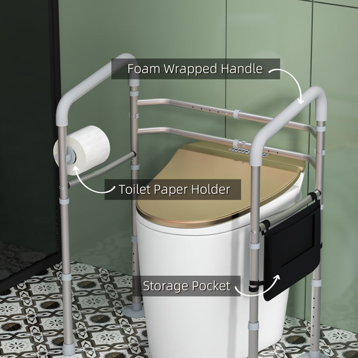 Height & Width Adjustable Toilet Safety Frame with Arms - Freestanding Handrail Grab Bar with Additional Suction Cups - Elderly and Disabled 136kg Support Capacity