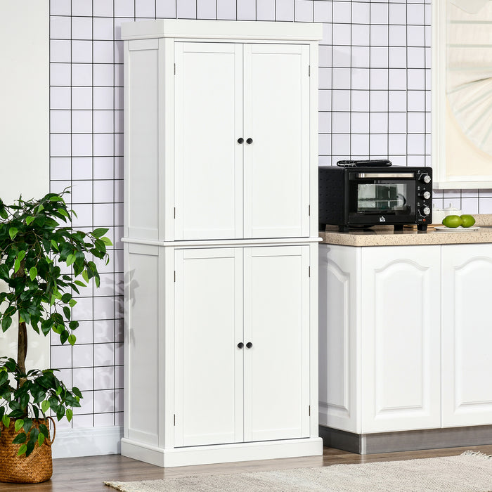 Freestanding 4-Door Kitchen Cupboard - 6-Tier Storage Cabinet with Adjustable Shelves, Elegant White Finish - Ideal for Organizing Cookware, Dishes, and Pantry Items