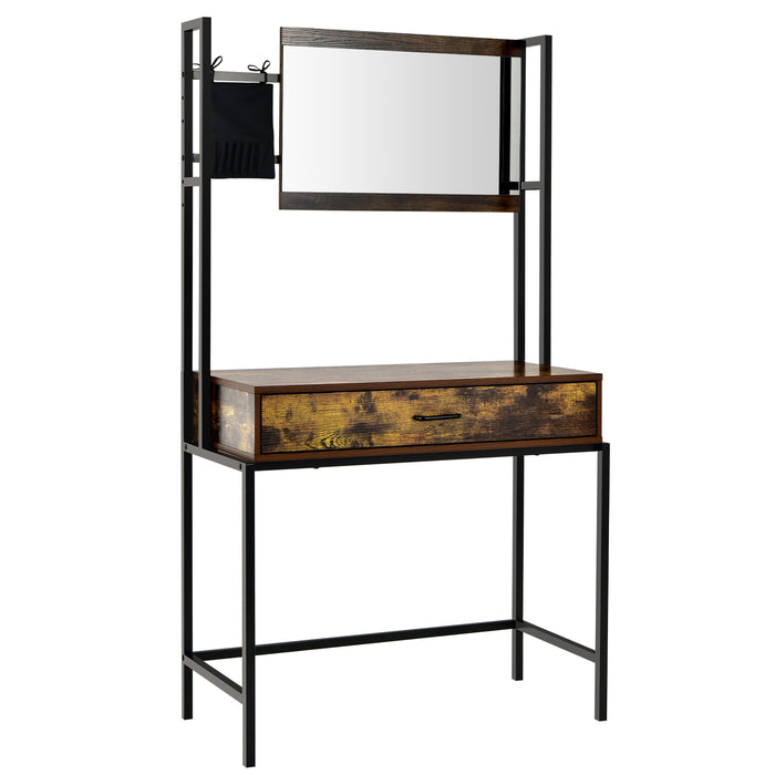 Industrial Vanity Table - Rustic Brown Design with 3-Position Adjustable Mirror - Ideal Furniture for Beauty Routine Enthusiasts