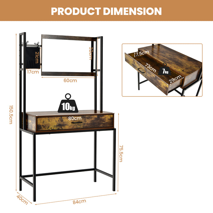 Industrial Vanity Table - Rustic Brown Design with 3-Position Adjustable Mirror - Ideal Furniture for Beauty Routine Enthusiasts