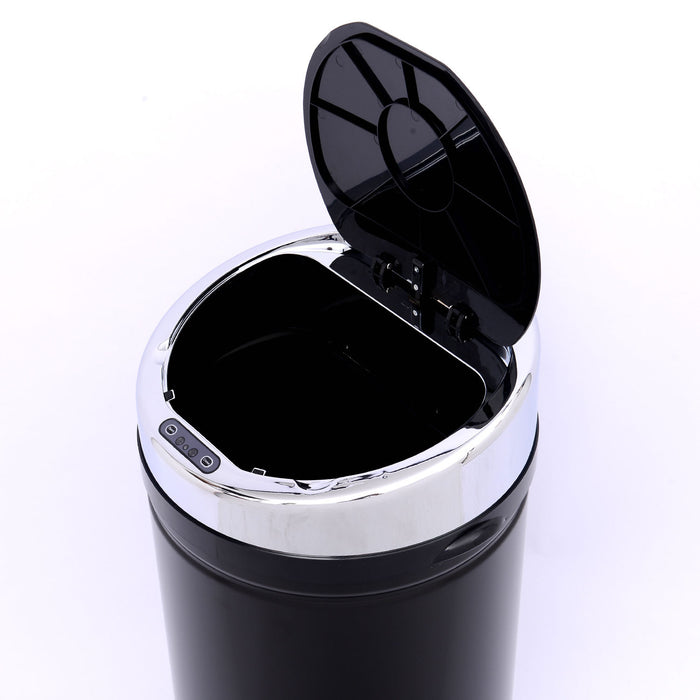 42L Stainless Steel Sensor Trash Can - Hands-Free Garbage Disposal with Bucket, Black - Ideal for Hygienic Waste Management in Home or Office