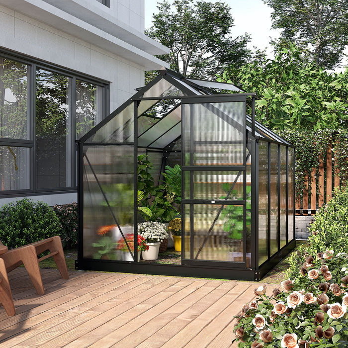 Large Walk-In Clear Polycarbonate Greenhouse - Sturdy Aluminium Frame & Galvanized Base, Sliding Door - Ideal for Garden Plant Growth, 6x8ft