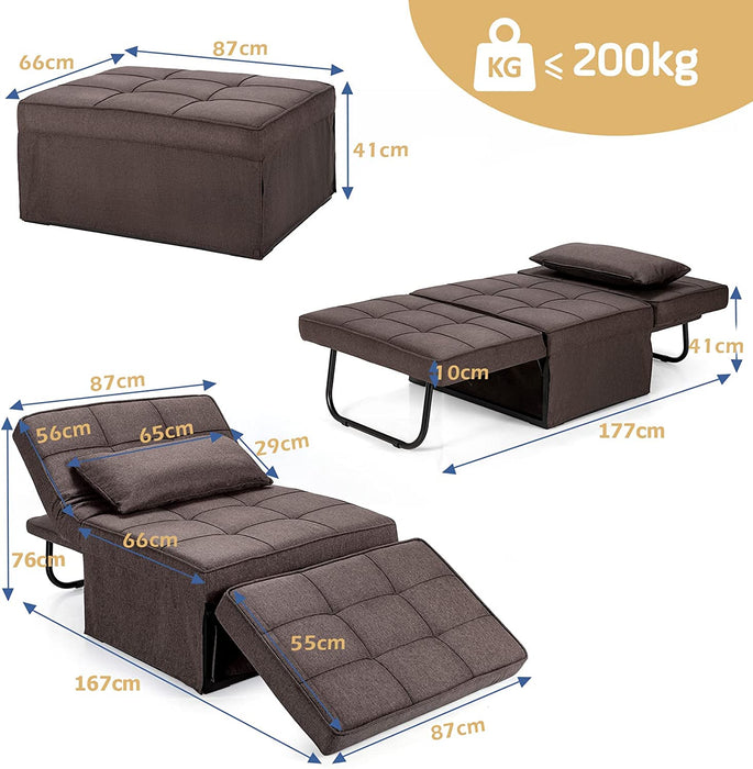 Convertible Furniture Company - 4 in 1 Adjustable Backrest Sofa Bed in Beige - Perfect Solution for Small Living Spaces