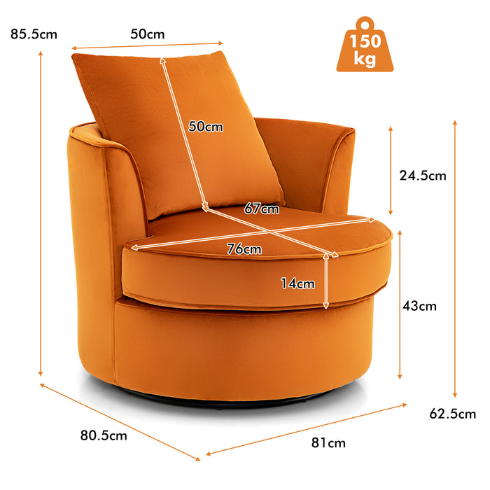 Velvet Upholstered Accent Chair - Plush Lounge Chair with Backrest Cushion in Vibrant Orange - Ideal for Relaxation and Modern Decor Enthusiasts
