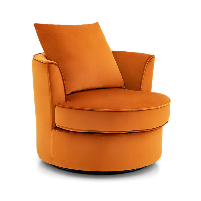 Velvet Upholstered Accent Chair - Plush Lounge Chair with Backrest Cushion in Vibrant Orange - Ideal for Relaxation and Modern Decor Enthusiasts