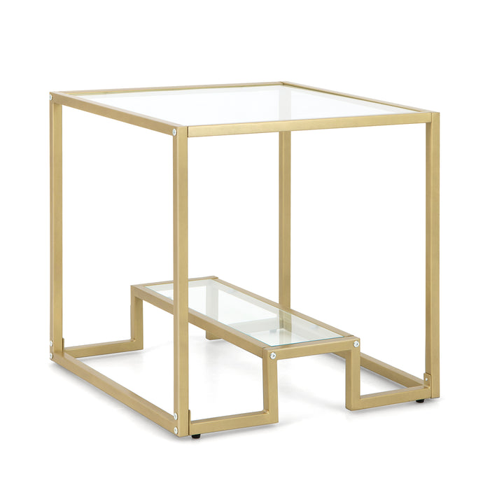 Golden Metal 2-Tier Snack Table - With Tempered Glass Tabletop and Durable Frame - Perfect for Entertaining, Serving Snacks and Drinks