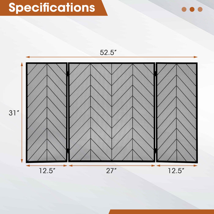 Wrought Metal Iron Mesh Fire Spark Guard - Foldable Design with Flexible Hinges in Black - Ideal Safety Feature for Fireplaces and Wood Stoves