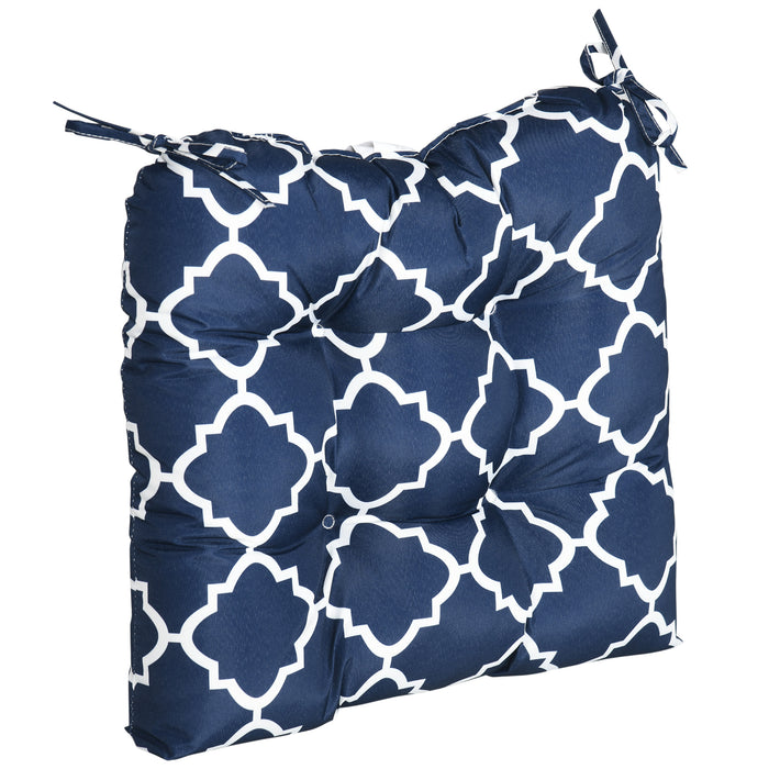 Chair Cushions - Set of 2 Blue Tufted Seat Pads with Ties for Indoor & Outdoor Use - Comfortable Garden Chair Enhancements