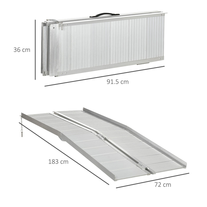 Aluminum Foldable Wheelchair Ramp - Textured 183x72cm, Portable Threshold Design for Accessibility - Ideal for Scooter, Steps, Home Stairs & Doorways