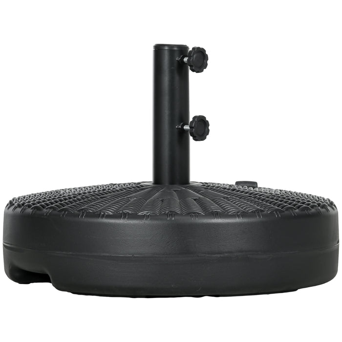 Round Rattan-Effect 29kg Parasol Base - Sturdy Plastic Outdoor Umbrella Stand, Black - Ideal for Patio Stability and Support