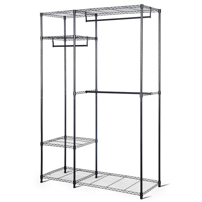 Metallic Bedroom Clothes Rack - Contains 3 Hanging Rails and Additional Shelves - Ideal Solution for Clothing Storage & Organization