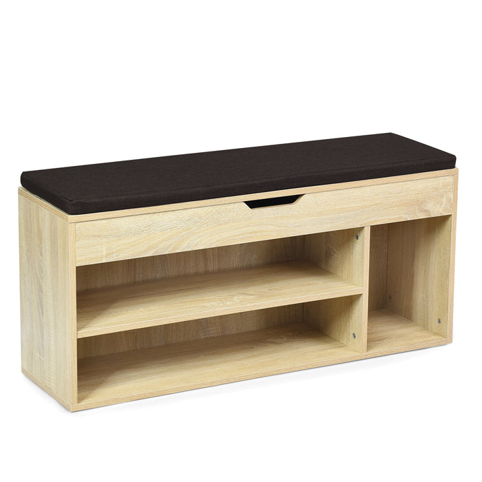 Hidden Compartment Shoe Bench - Natural Finish, Open Shelving Storage Solution - Ideal for Keeping Footwear Organized & Concealed Compartment for Valuables