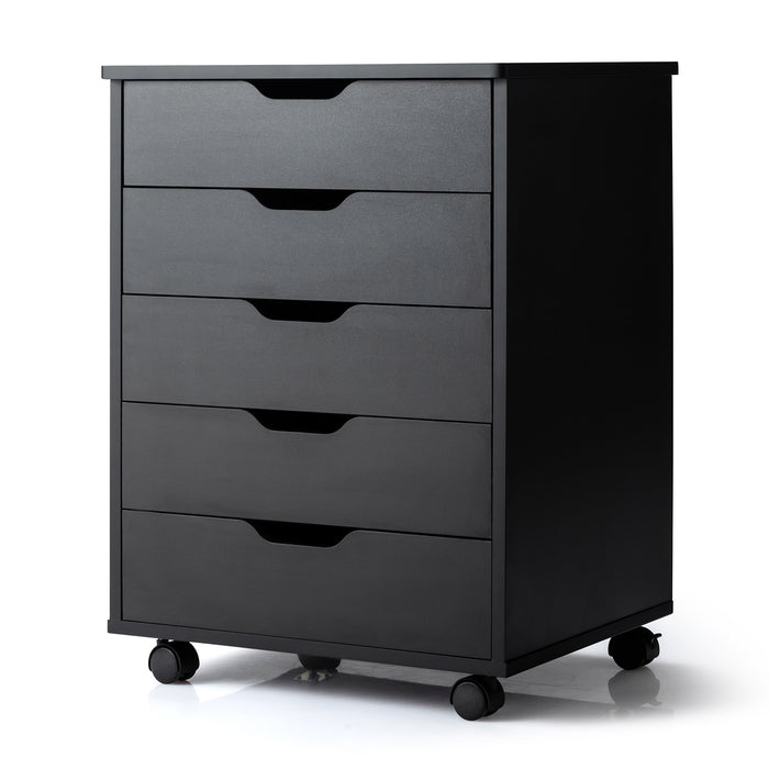 Mobile 5-Drawer Chest - Compact Storage Solution for Home and Office in Sleek Black - Ideal for Organizing Documents and Essentials