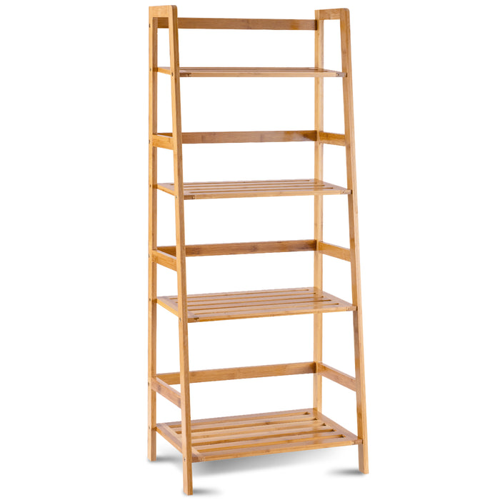 Bamboo 4-Tier Plant Stand - Rear Bar and Slatted Tier Design - Ideal Solution for Displaying Plants in Limited Space