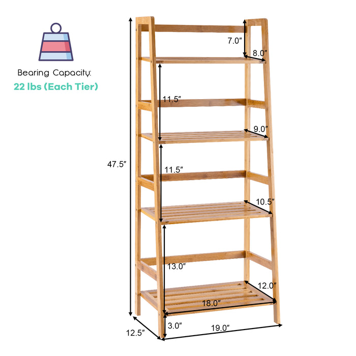 Bamboo 4-Tier Plant Stand - Rear Bar and Slatted Tier Design - Ideal Solution for Displaying Plants in Limited Space