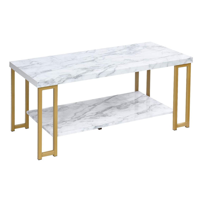 Marble Print Coffee Table, 2-Tier - MDF Top, Gold Print Metal Frame - Ideal for Coffee Lovers Looking for Modern Style Furniture