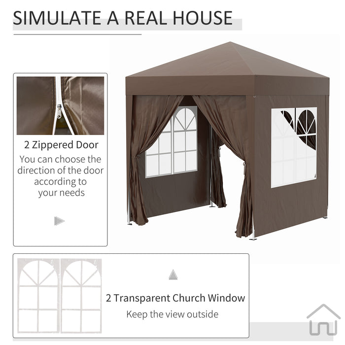 Pop Up Gazebo Canopy 2x2m - Easy Setup Outdoor Shelter in Coffee Brown - Perfect for Garden Parties and Picnics