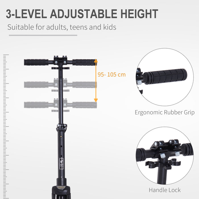 Urban Commuter Folding Kick Scooter - Height-Adjustable with Rear Brake and Dual Shock Absorption, 2 Large Wheels - Perfect for Teens and Adults Aged 14+