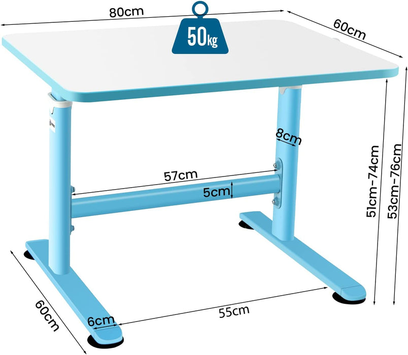 Hand Crank System Kids Desk - Spacious Blue Tabletop, Child-Friendly Design - Ideal for Children's Study and Craft Needs