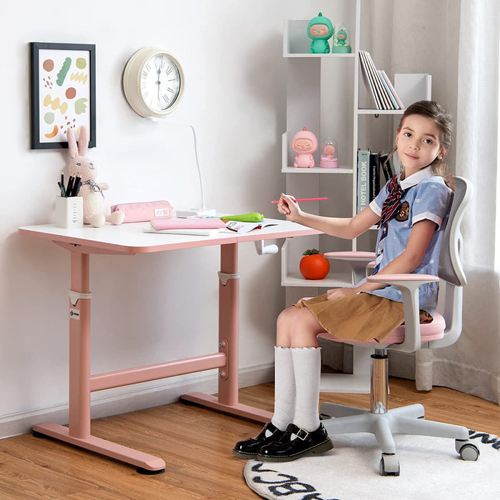 Hand Crank System Kids Desk - Spacious Blue Tabletop, Child-Friendly Design - Ideal for Children's Study and Craft Needs