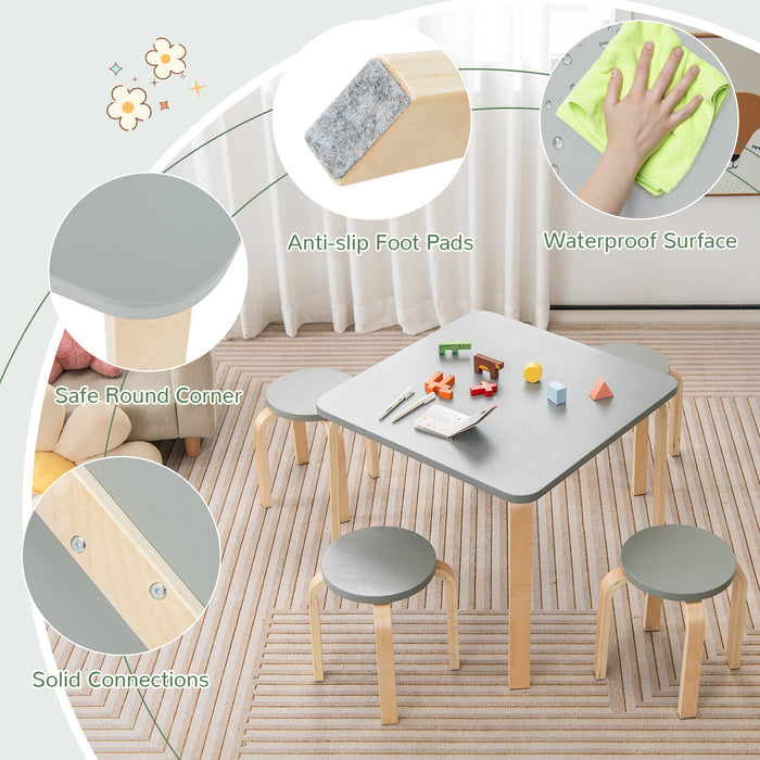 Kids 5-Piece Furniture Set - Grey Play Room Table and Chairs - Ideal for Children's Activities and Playtime