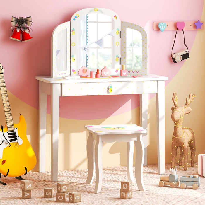 Playset Pretend - Kids' White Vanity and Makeup Dressing Table - Ideal for Children's Imaginative Play