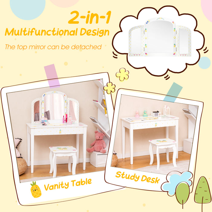 Playset Pretend - Kids' White Vanity and Makeup Dressing Table - Ideal for Children's Imaginative Play