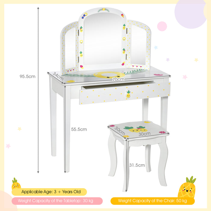 Playset Pretend - Kids' White Vanity and Makeup Dressing Table - Ideal for Children's Imaginative Play