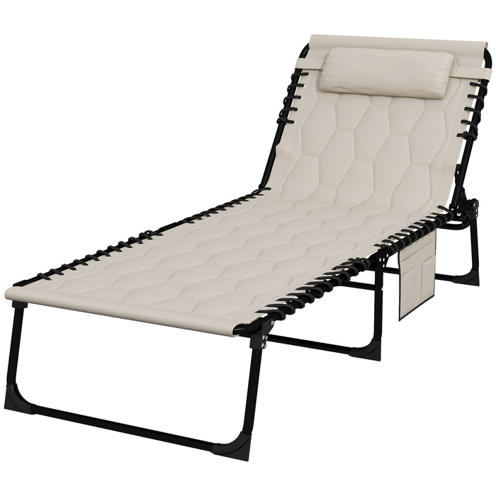 5-Level Reclining Outdoor Sun Lounger Set - Foldable Tanning Chairs with Built-in Padding, Side Pocket, Headrest - Ideal for Beach, Yard, Patio Relaxation, Khaki