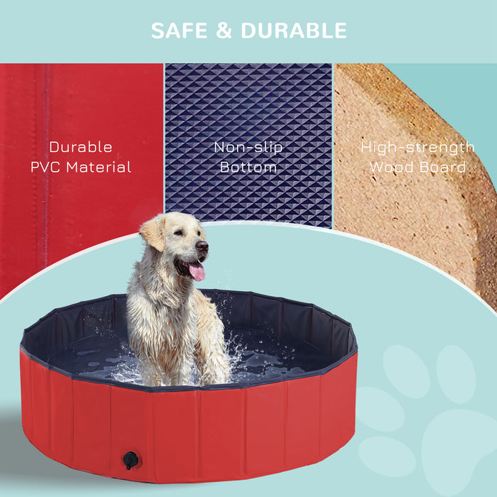 Foldable Dog Pool - 120cm Red Pet Swimming Basin - Ideal for Outdoor Cooling and Play