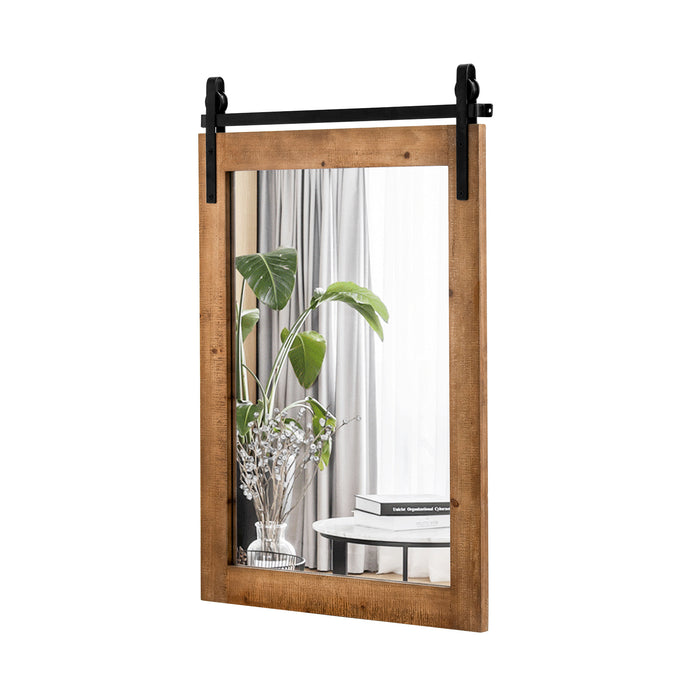 Solid Wood Frame Wall Mounted Mirror with Metal Bracket - Rustic Walnut Finish - Ideal for Hallway Decor and Home Improvement