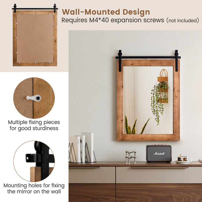 Solid Wood Frame Wall Mounted Mirror with Metal Bracket - Rustic Walnut Finish - Ideal for Hallway Decor and Home Improvement