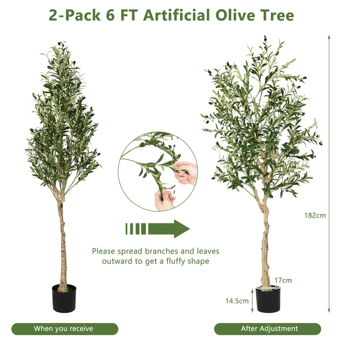 2 Piece 182cm Artificial Olive Tree Set - Lifelike Fake Olive Tree with 72 Fruits - Ideal For Home and Garden Decoration