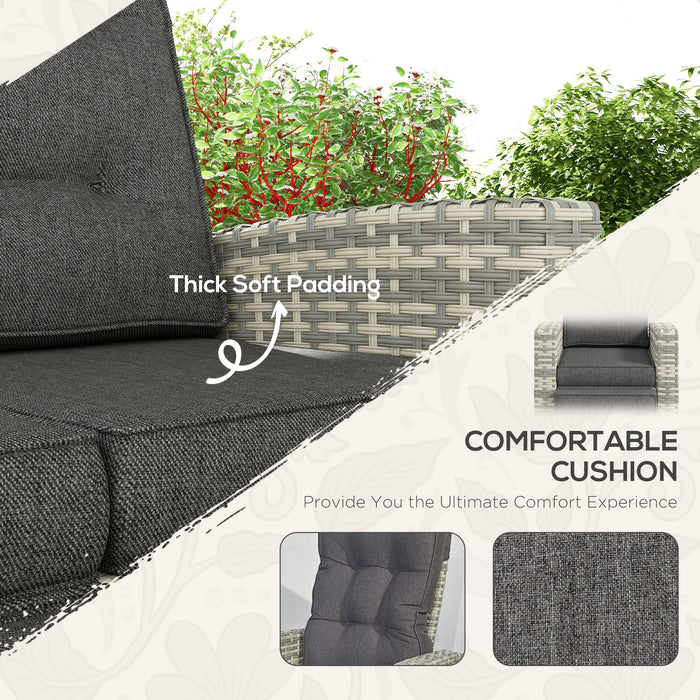 Rattan 4-Piece Outdoor Set - Garden Sofa Sectional with Glass Top Table, Light Grey - Perfect for Yard & Poolside Lounging