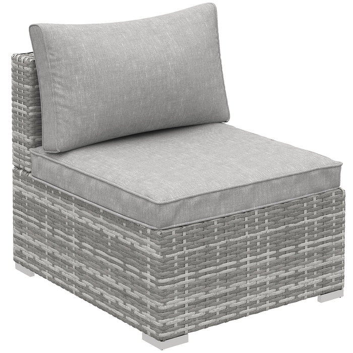 Rattan Single Middle Sofa with Cushions - Durable Outdoor Garden & Poolside Seating - Perfect for Backyard and Porch Comfort in Light Grey