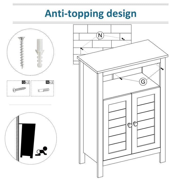 Free Standing Bathroom Floor Cabinet with Adjustable Shelf - Double-Door Compartment Storage Organizer, Grey - Ideal for Home Space Saving & Organization