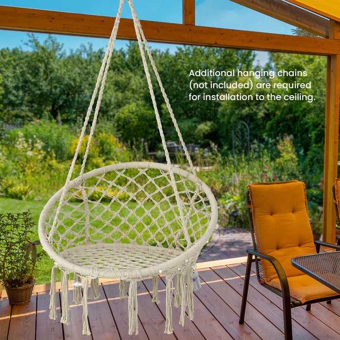 Macrame Swing Hammock Chair with LED Lights - Outdoor Furniture, Indoor Lounge, Handmade, Deck Decor - Perfect for Garden, Patio, and Relaxation Spaces