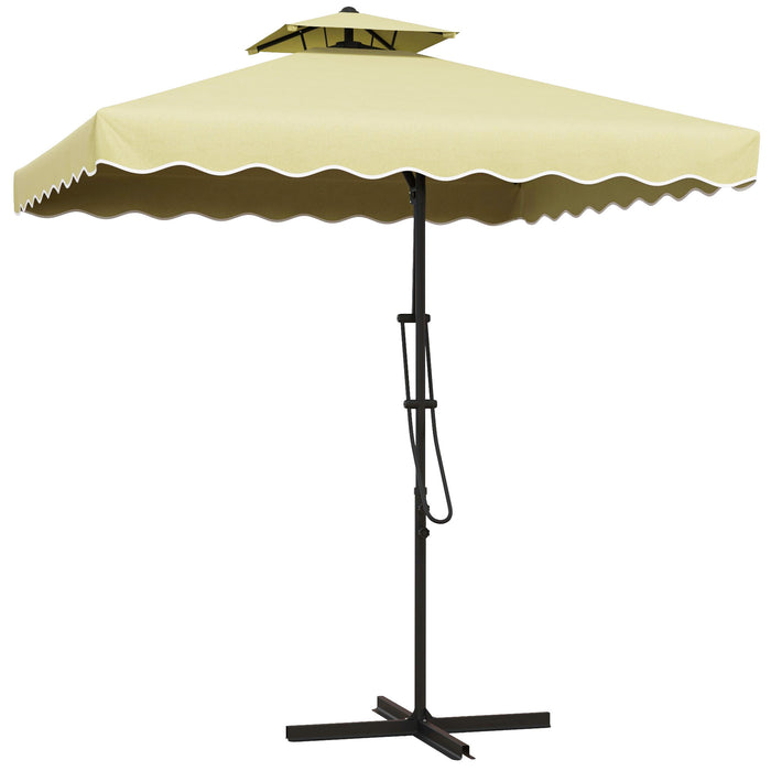 Double-Top Cantilever Garden Parasol, 2.5m Square - Beige Umbrella with Elegant Ruffles - Ideal for Outdoor Relaxation and UV Protection