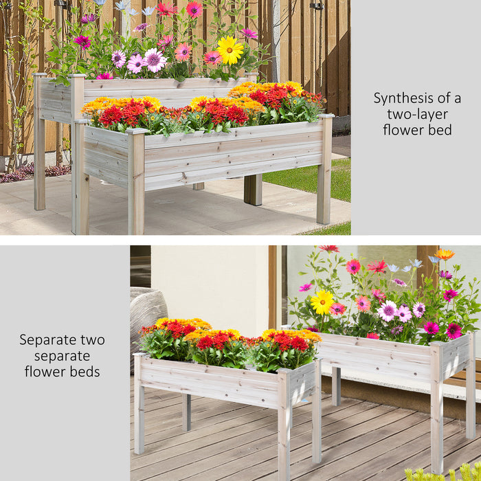 Solid Fir Wood 2-Piece Raised Bed Kit - Flower, Vegetable & Herb Garden Planter Boxes with Stand - Modular Design for Customized Layouts and Outdoor Gardening