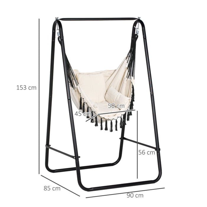 Hammock Swing Chair with Cushion and Stand - Cream White, Comfortable Hanging Chair - Perfect for Indoor and Outdoor Relaxation